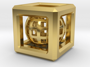 Sphere in Cube pendant in Polished Brass (Interlocking Parts)