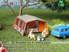 SET Bungalow tent with camping guests (N 1:160) in Tan Fine Detail Plastic