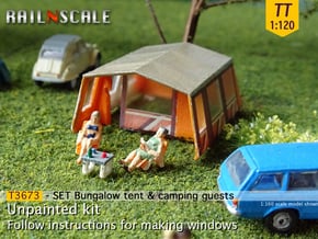 SET Bungalow tent with camping guests (TT 1:120) in Smooth Fine Detail Plastic