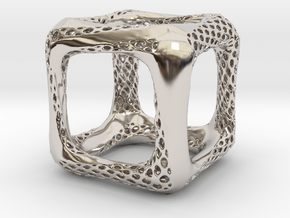 Perforated Twisted Cube in Rhodium Plated Brass