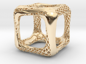 Perforated Twisted Cube in 14k Gold Plated Brass