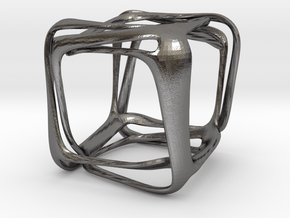Twisted Looped Cube in Polished Nickel Steel