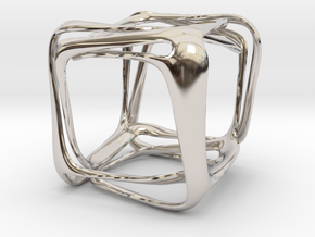 Twisted Looped Cube in Rhodium Plated Brass