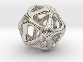Perforated Twisted Icosahedron Type 1 in Rhodium Plated Brass