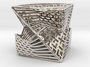 Tetrahedron inside Cube  in Rhodium Plated Brass