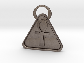 Pyramid Ankh in Polished Bronzed-Silver Steel