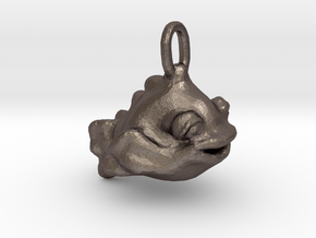 Happy Goldfish Pendant Charm in Polished Bronzed-Silver Steel