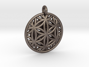 Flower of Life Pendant Type 2 in Polished Bronzed-Silver Steel
