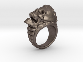 skull-ring-size 9.5 in Polished Bronzed-Silver Steel