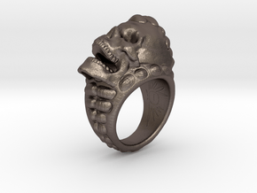 skull-ring-size 9 in Polished Bronzed-Silver Steel