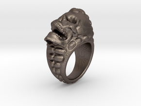 skull-ring-size 8.5 in Polished Bronzed-Silver Steel