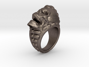 skull-ring-size 8.0 in Polished Bronzed-Silver Steel