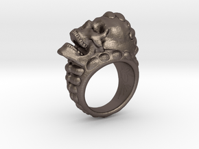 skull-ring-size 7 in Polished Bronzed-Silver Steel