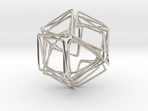 Looped Twisted Cuboctahedron in Rhodium Plated Brass