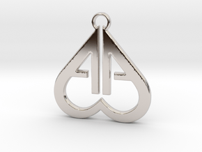 Double "A" Heart Pendant  in Rhodium Plated Brass