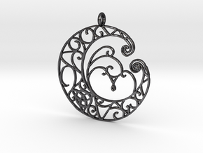 Celtic Wiccan Moon Pendant  in Polished and Bronzed Black Steel
