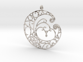 Celtic Wiccan Moon Pendant  in Rhodium Plated Brass