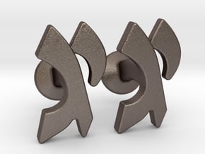 Hebrew Monogram Cufflinks - "Yud Gimmel" in Polished Bronzed-Silver Steel