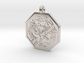 Celtic Dog Octagon Pendant in Rhodium Plated Brass