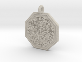 Celtic Dog Octagon Pendant in Natural Sandstone