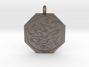 Cat Celtic Octagonal Pendant in Polished Bronzed-Silver Steel