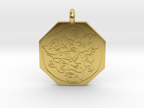 Cat Celtic Octagonal Pendant in Polished Brass