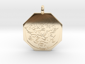 Cat Celtic Octagonal Pendant in 14k Gold Plated Brass