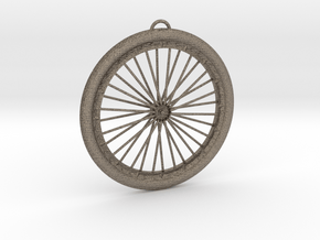 Bicycle Wheel Pendant Big in Matte Bronzed-Silver Steel
