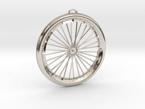 Bicycle Wheel Pendant Big in Rhodium Plated Brass