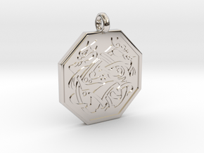 Cat Celtic Octogon Pendant in Rhodium Plated Brass