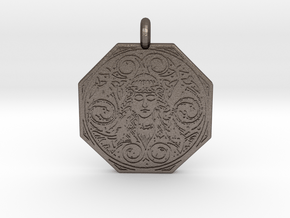 Brigantia Goddess Octagon Pendant in Polished Bronzed-Silver Steel