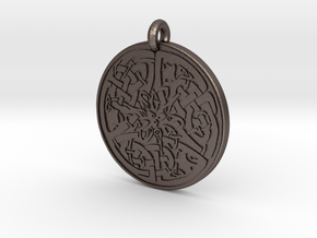 Celtic Serpent  Round Pendant in Polished Bronzed-Silver Steel