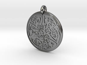 Celtic Serpent  Round Pendant in Polished Silver