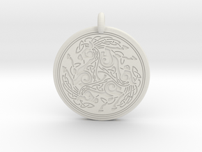 Horse  Round Celtic Pendant in White Natural Versatile Plastic