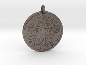 Birds Celtic Round Pendant in Polished Bronzed-Silver Steel