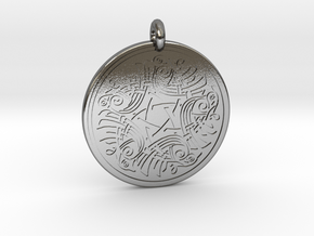 Birds Celtic Round Pendant in Polished Silver