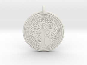 Sacred Tree Of Life Round Pendant in White Natural Versatile Plastic