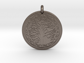 Sacred Tree Of Life Round Pendant in Polished Bronzed-Silver Steel