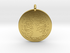 Sacred Tree Of Life Round Pendant in Polished Brass