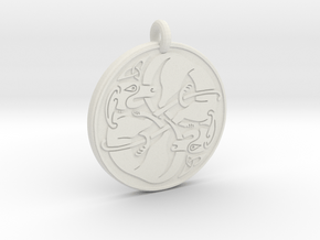 Celtic Dog round Pendant in White Natural Versatile Plastic