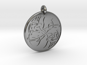 Celtic Dog round Pendant in Polished Silver