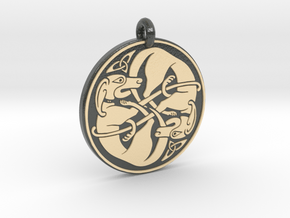 Celtic Dog round Pendant in Glossy Full Color Sandstone