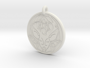 Stag - The Horned God Round Pendant in White Natural Versatile Plastic