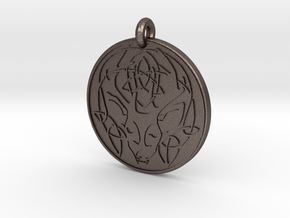 Stag - The Horned God Round Pendant in Polished Bronzed-Silver Steel