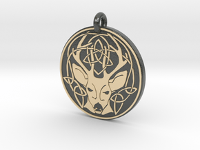 Stag - The Horned God Round Pendant in Glossy Full Color Sandstone