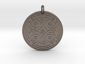 Celtic Cross - Round Pendant in Polished Bronzed-Silver Steel