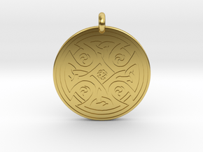 Celtic Cross - Round Pendant in Polished Brass