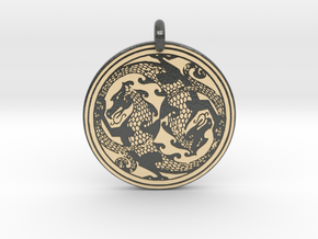 Dragon Celtic - Round Pendant in Glossy Full Color Sandstone