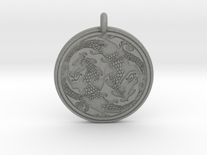 Dragon Celtic - Round Pendant in Gray PA12