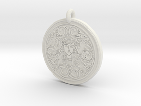 Brigantia Goddess Round Pendant in White Natural Versatile Plastic